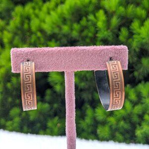 Vintage Solid Copper Greek Key Hoop Earrings